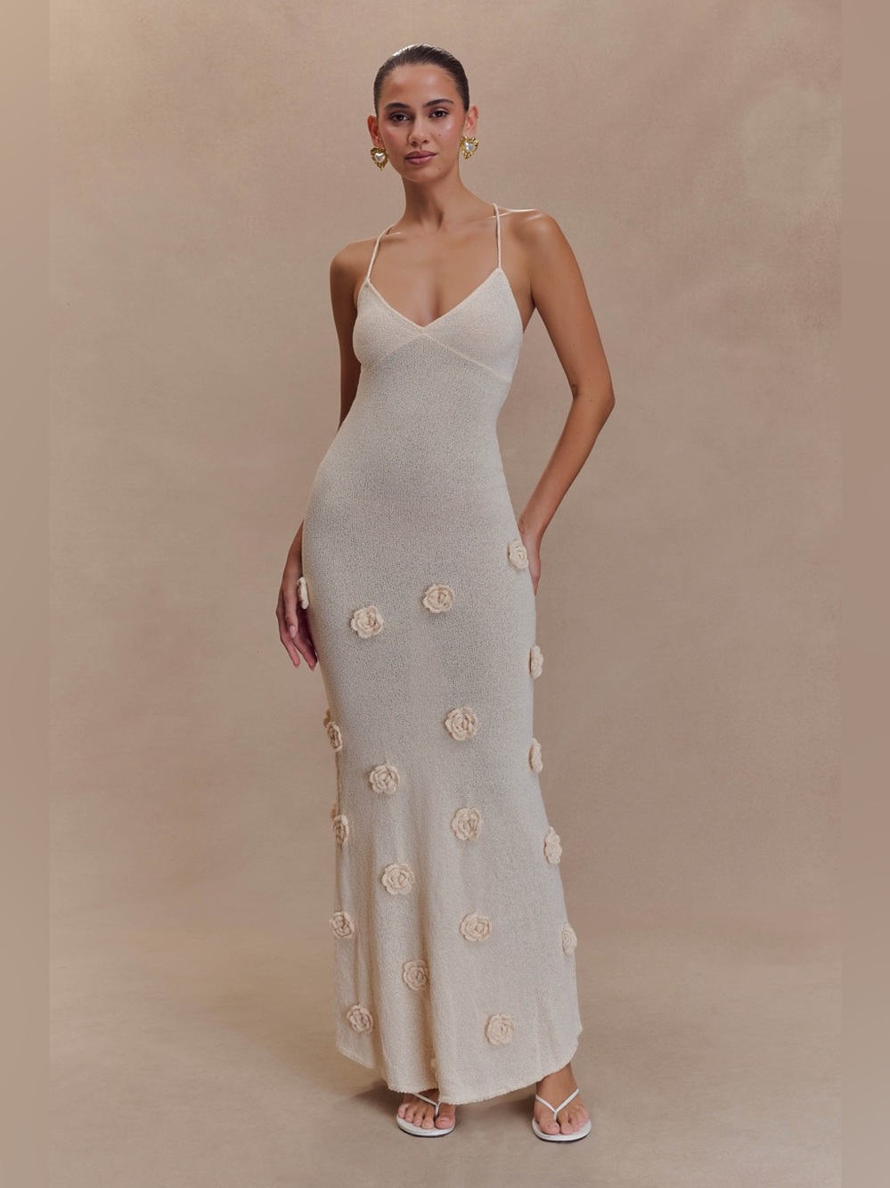 Meshki Suki Knit Maxi Dress With Flowers - Nude